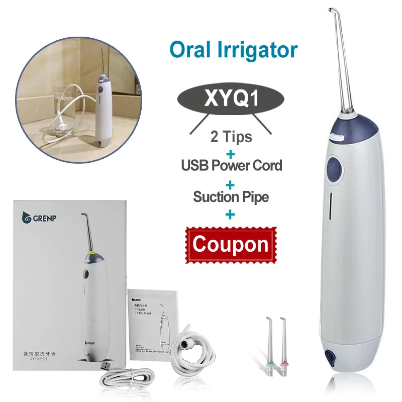 

Oral Irrigator Dental Portable Water Flosser 2 Tips USB Rechargeable Water Jet Flosser IPX7 Irrigator for Cleaning Teeth