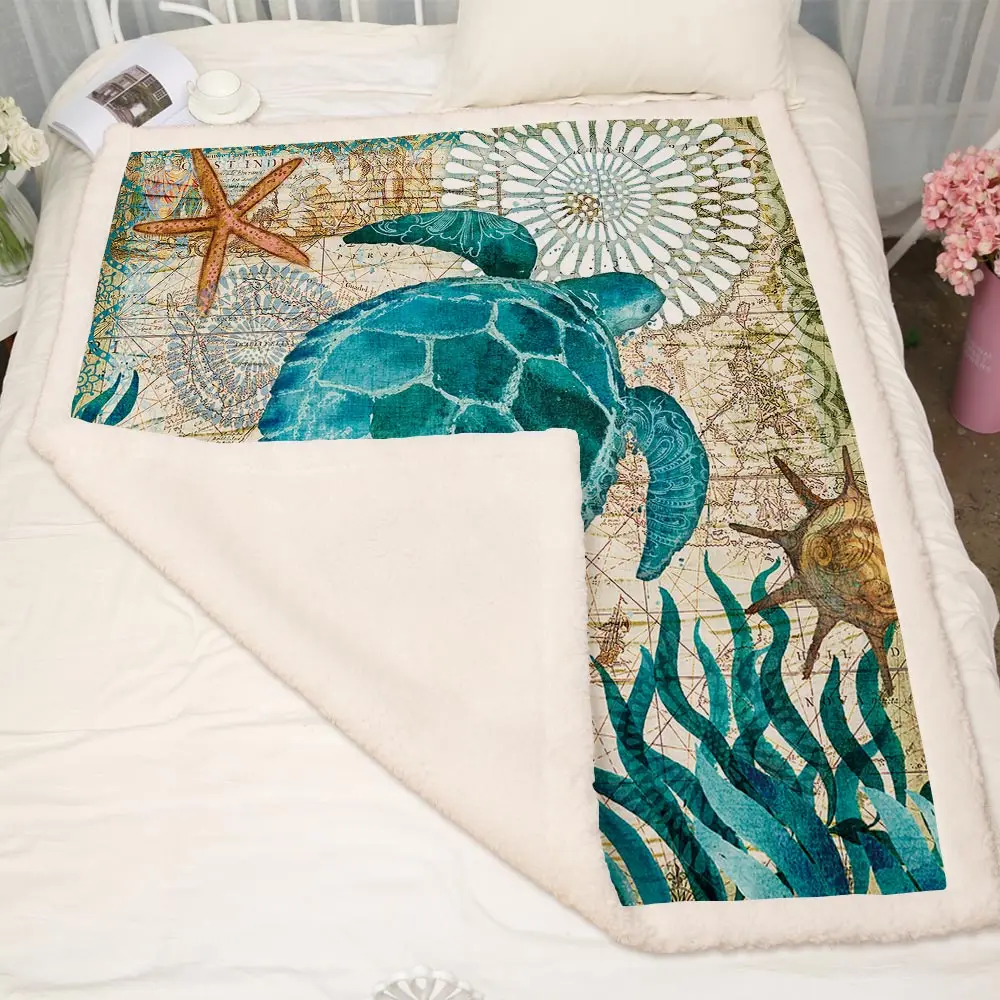 Ceny Miracille miękki pluszowy żółw rzuć koce podwójna warstwa tkanina sherpa, polar kocyk na drzemkę zimowy salon ciepły narzuta