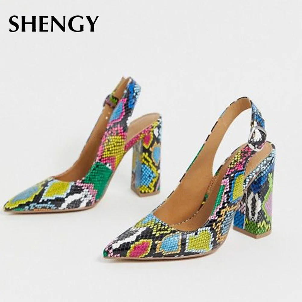 Women High Heels Snake Printed Summer Sandals Party Lady Female Office Shoes