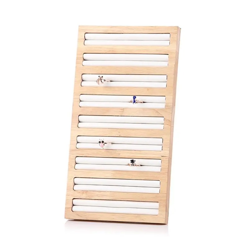 Rectangle Wood 9 Long Slots Jewelry Display Tray Ring Holder Large Capacity Box - Цвет: W