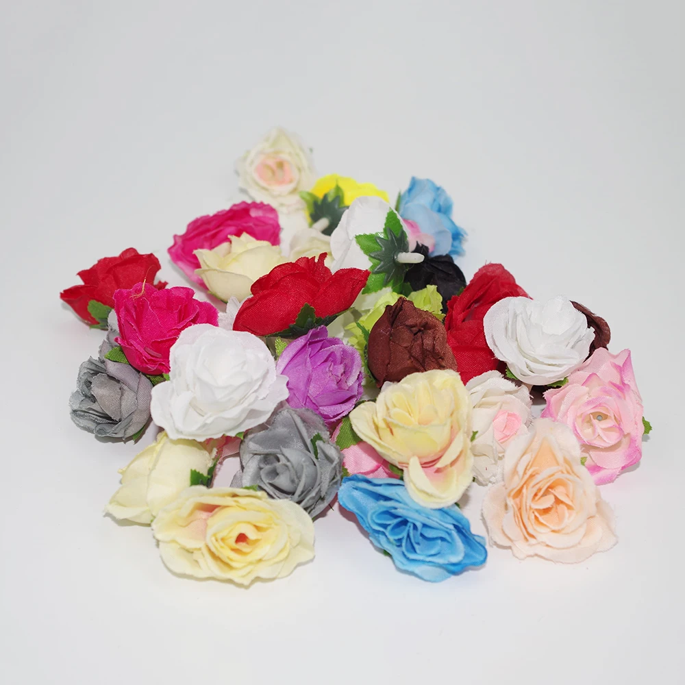 50Pcs 3Cm Mini Artificial Roses Heads Silk Flower Fake Flowers Small Flowers  for Crafts Wedding Party