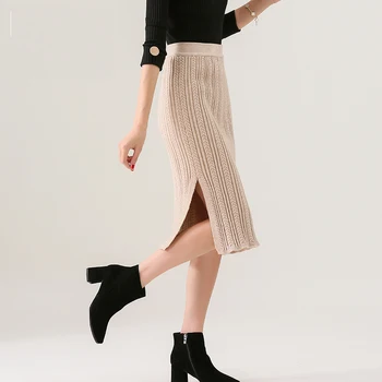 

Spring and Autumn Women's Skirt Korean Style Solid Color Split Knitted Skirts New Thin A-line All-match Female Skirts LL456