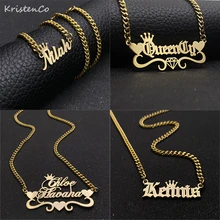 KristenCo Custom Name Necklace Stainless Steel Gold Choker Cuban Chain Personalized Nameplate Pendant Necklace For Women Gifts