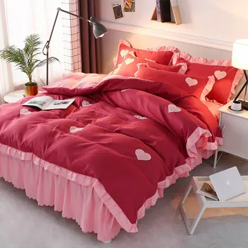 

4pcs Girl Cute Bedding Set Cartoon Duvet Cover Princess Bed Skirt and Pillowcases Set for Twin Queen King Bed