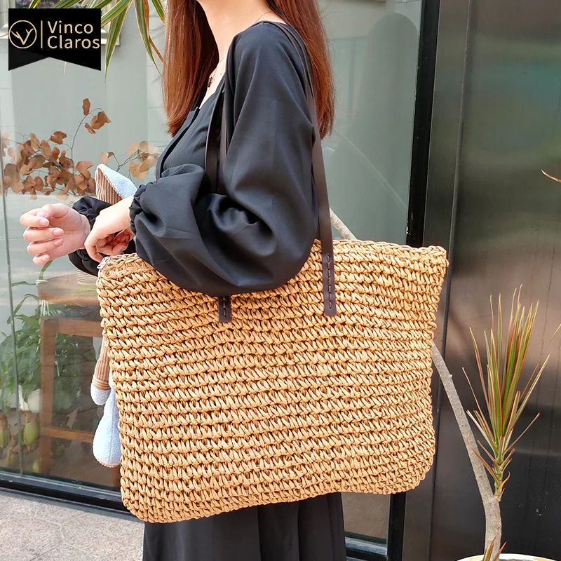 Bolsos De Playa De capacidad para mujer, bolsas De mano tejidas De paja, hombro, bohemias, De diseñador, 2021| | - AliExpress