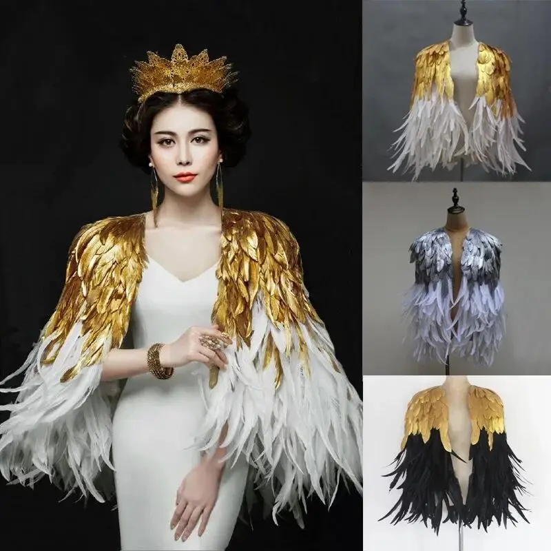 

Sexy female Feather costume stage Catwalk performance Shawl wings dress silver Cloak wedding Bride Photography Prop