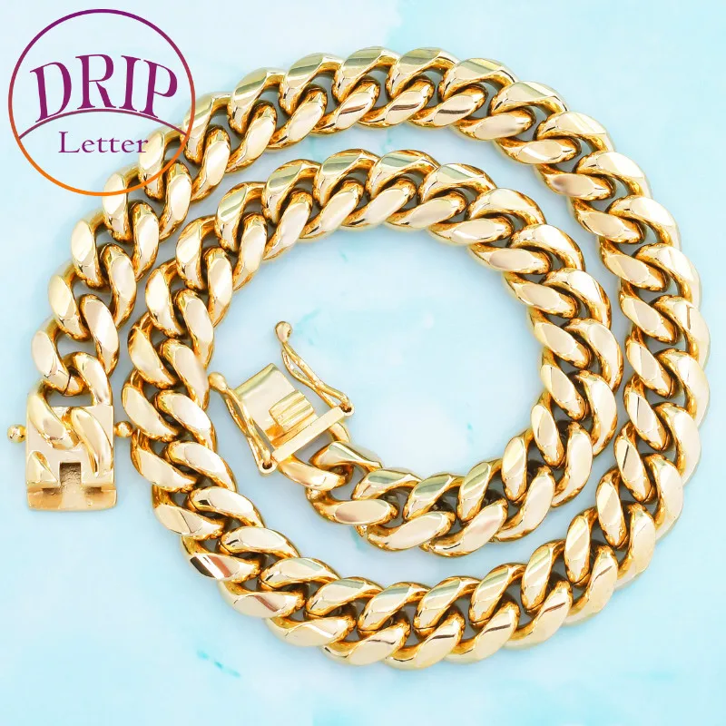 

Drip Letter Gold Color Stainless Steel Cuban Necklace for Men Hip Hop Link Chain Jewelry