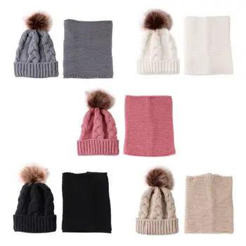 

2Pcs Baby Hat Scarf Knitted Plush Winter Warm Suit 3 Years Old Boys And Girls Winter Child Hat Scarf Neckwarmer F3ME
