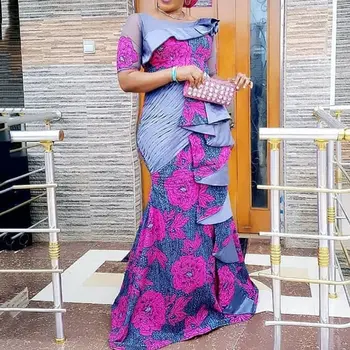 

MD Plus Size Women Ankara Dresses Ruffles Floral African Print Dresses Bodycon Maxi Dress Ladies Clothes vestido de festa longo