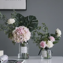 Miz искусственные цветы для столешницы вазы домашний Декор Поддельные ягодные листья цветочный букет с розовым стеклом Ваза свадебный Декор Роза
