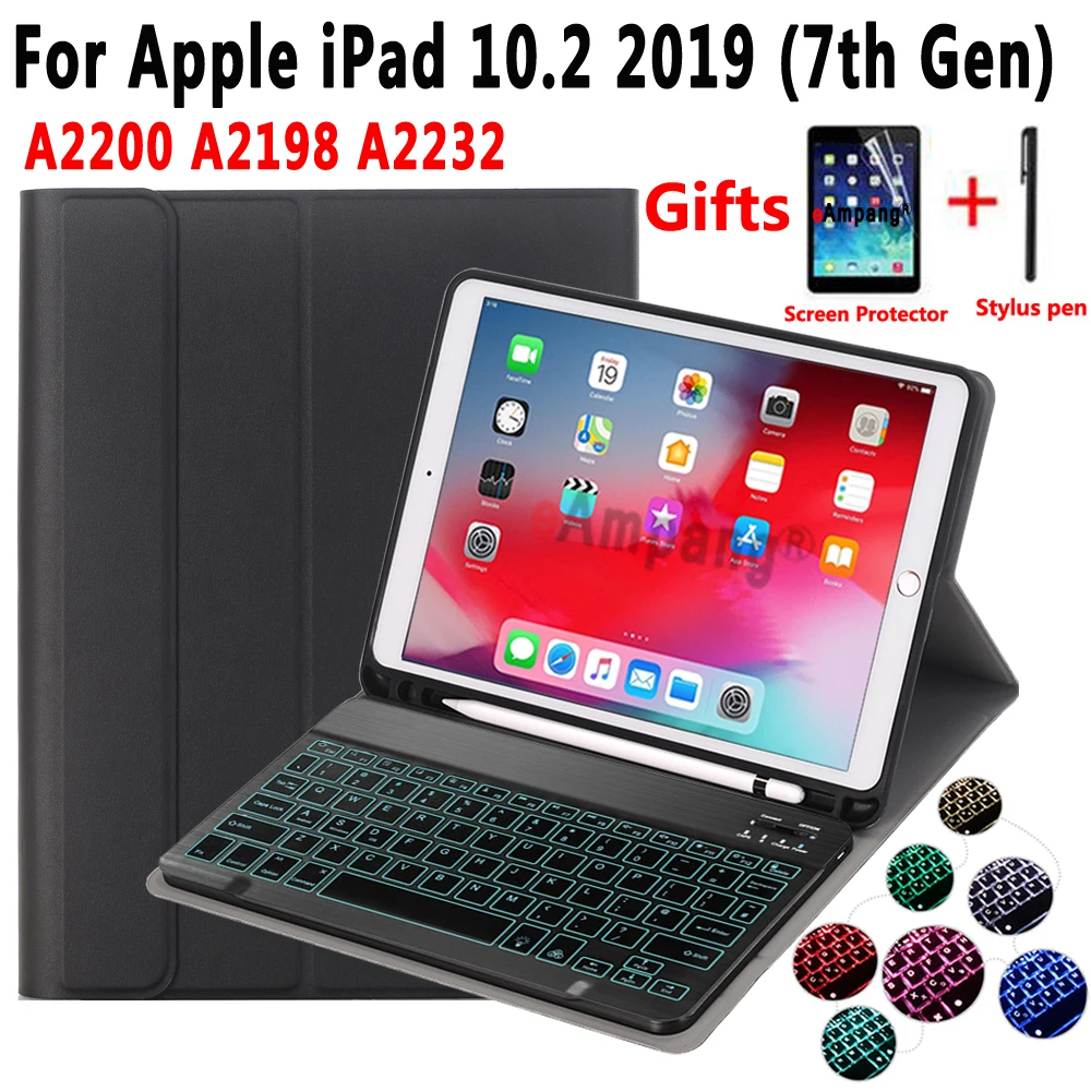 7 Colors Backlit Keyboard Case For Apple iPad 10.2 7 7th Gen Generation A2200 A2198 A2232 Case Keyboard for iPad 10.2 Cover