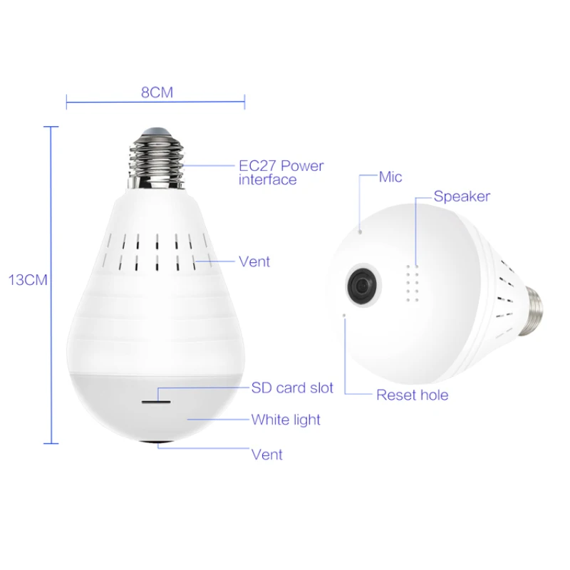 Светодиодный светильник 960P Беспроводная панорамная Домашняя безопасность WiFi CCTV рыбий глаз лампа ip-камера в форме лампы 360 градусов домашняя охранная сигнализация