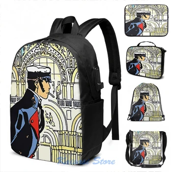 

Funny Graphic print Corto Maltese in Venice USB Charge Backpack men School bags Women bag Travel laptop bag