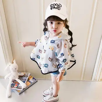 

Summer New Fashion Sun Protection Shirt 3-8Y Kids Sunscreen Jacket Shirt Children Thin Cartoon Print Hooded Poncho Tops Batwing