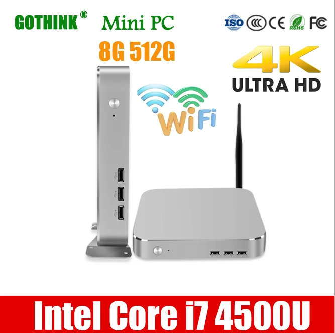 GOTHINK мини-ПК с WiFi Intel Core i7 4500U 8G 512G двухъядерный четырехъядерный 1,8 Ghz WIN7/8/10 LINUX OS 4K Карманный ПК HDMI VGA