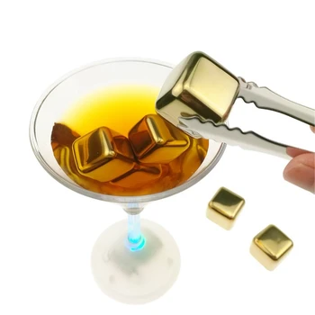 

6pcs 304 Stainless Steel Whiskey Wine Stones Reuseble Cooler Ice Cubes Ball gold