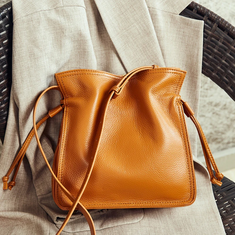 

Luufan Ladies' new style genuine leather shoulder bag bucket bag ladies' first layer cowhide shoulder bag crossbody bag versatil