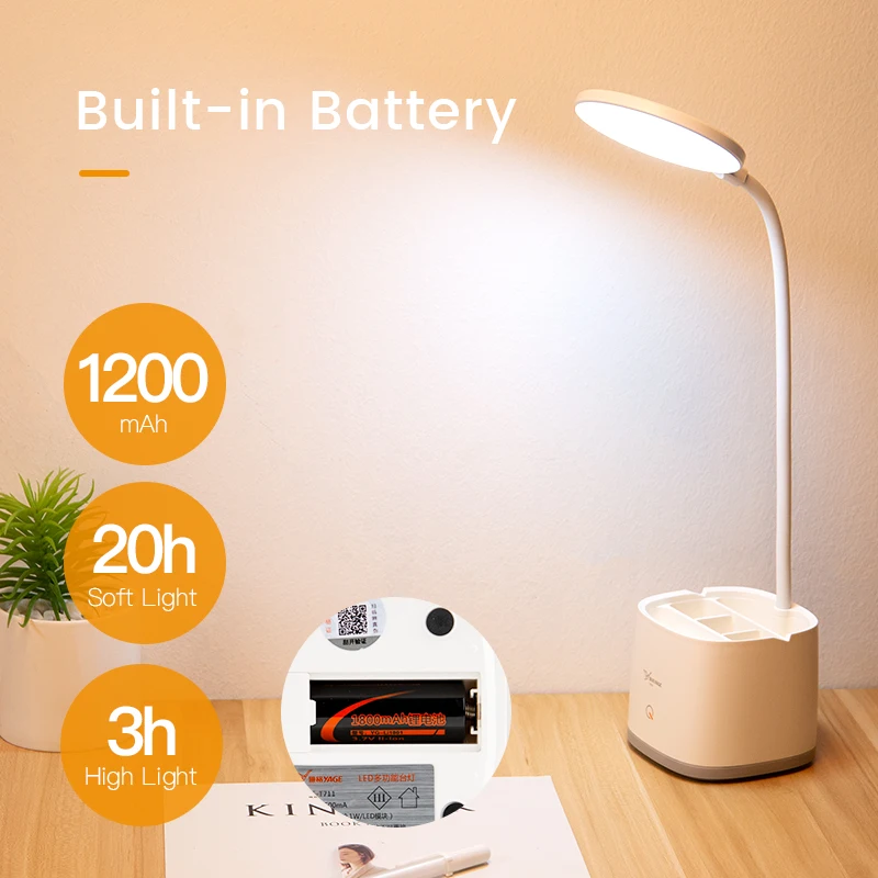  YAGE 3Modes Touch Dimmable Led Desk Lamp USB Rechargeable Adjustment for Children Kids Reading Stud