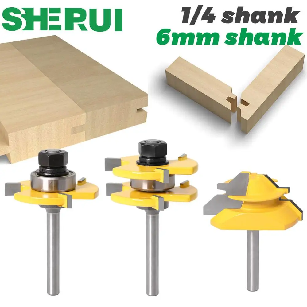 Tongue And Groove Router Bit Tool Set 1/4'' Shank With 45° Lock Miter