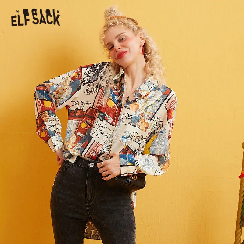 ELFSACK абрикосовый принт с Иисусом высокая низкая шифоновая блузка рубашка для