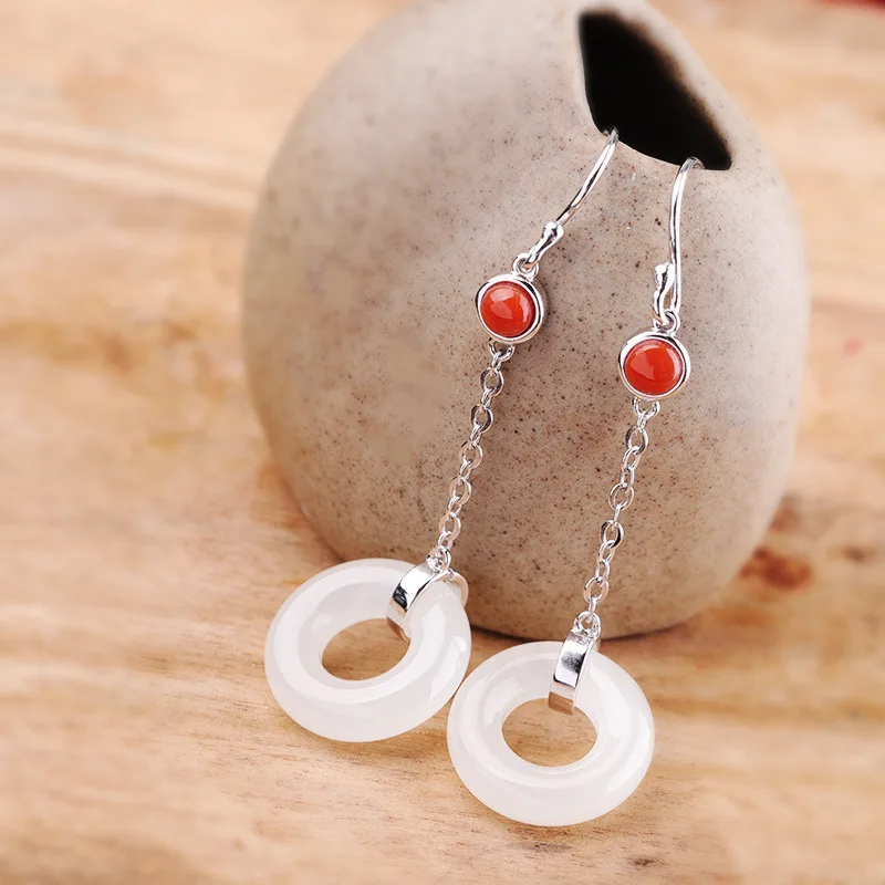 

manufacturers directly provide all kinds of S925 pure silver jewelry fashion women's safety buckle Hetian Jade Earrings