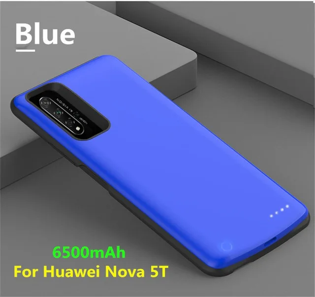 6500 мАч Расширенный чехол для телефона с аккумулятором для huawei Honor 20 чехол для зарядки аккумулятора для huawei Nova 5T Портативный внешний аккумулятор - Цвет: Blue For Note 5T