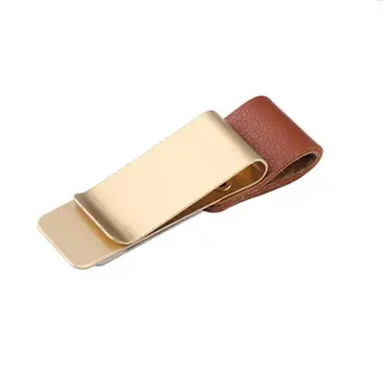 

School Office Supply Stainless Steel Handmade Leather Brass Clips Stainless Steel Pen Holder Clip Journal Notebook Paper Folder
