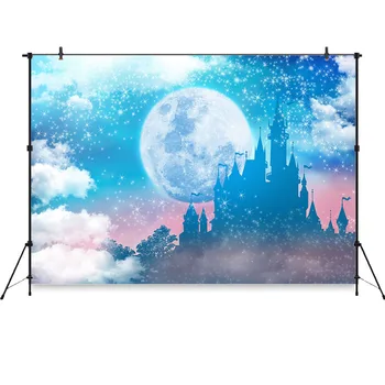 

Fantasy Castle Backdrop Moon Star Shine Cloud Princess Birthday Party Background Newborn Baby Photo Studio Backdrops Props
