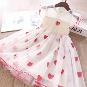 

2020 Summer New Children Baby Love Pattern Puff Sleeve Dresses , Girls Princess Sweet Clothes 5 Pieces/lot Wholesale