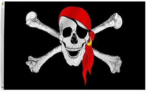 Jolly Roger Pirate Red Bandana Polyester Flag with Brass Grommets | Дом и сад