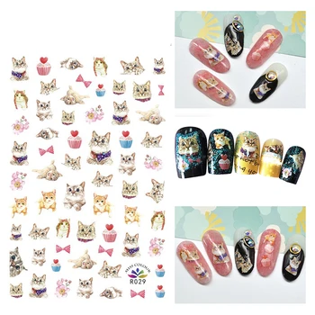 

3D Stickers for Nails Self-adhesive Cartoons Design Cake Bow Cat Nail Art Decorations Decals Foil Wrap Manicure Accessories