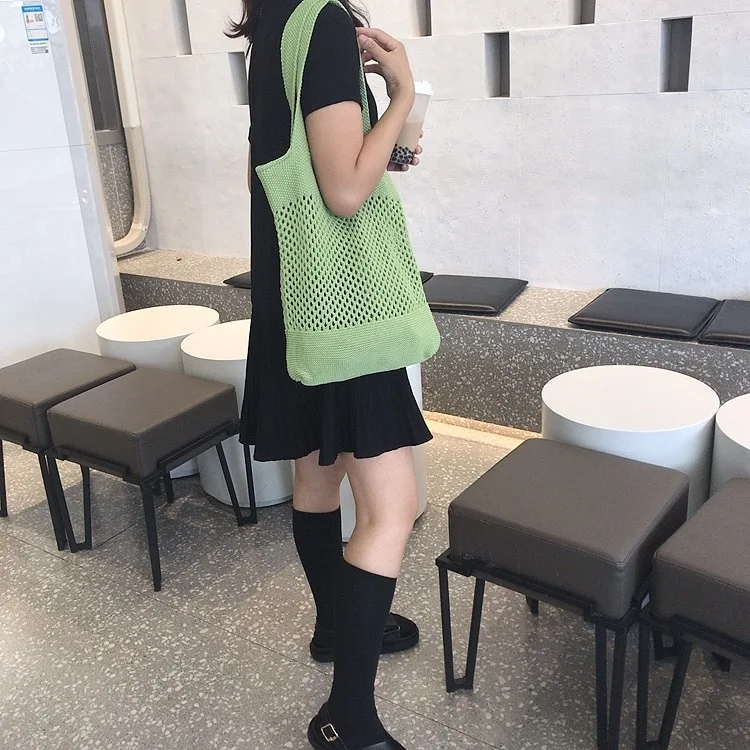 

Large Size WOMEN'S Bag Handbag Verticle Knitted 2019 New Style Fashion Handbag Yarn Versitile Fashion Grid Shoulder Bag