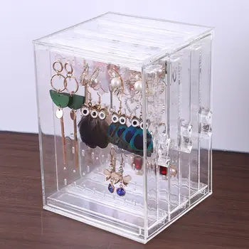 

Earring Storage BoxAcrylic Jewelry Storage Drawer Box Earrings Display Stand Rack Necklace Bracelet Organizer Case Transparent