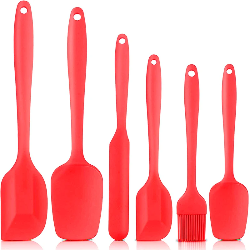 6 Piece Silicone Pastry Spatula Set Non-Stick Rubber Spatula Set Heat-Resistant Kitchen Utensils for Baking