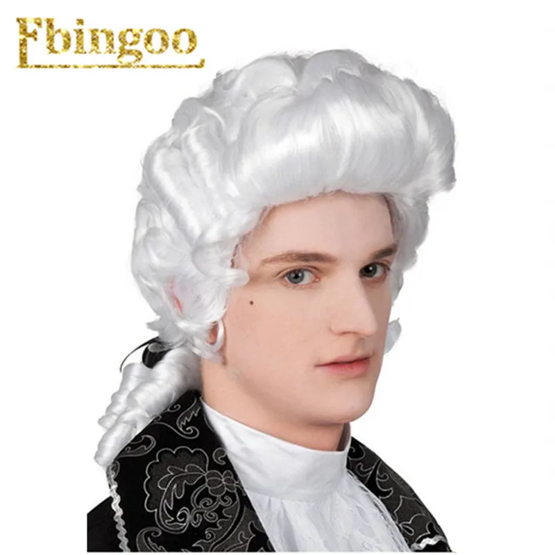 Эбингоу белый парик барокко кудрявый парик барокко мужской Кучерявый Роскошный старинный костюм Синтетический Косплей парик для Хэллоуина Косплей