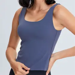 Nepoagym BLUESY Women Waist Length Workout Tank Top with Built In Bra Brushed U Neck Long Yoga Top Sports Sleeveless Gym Shirt