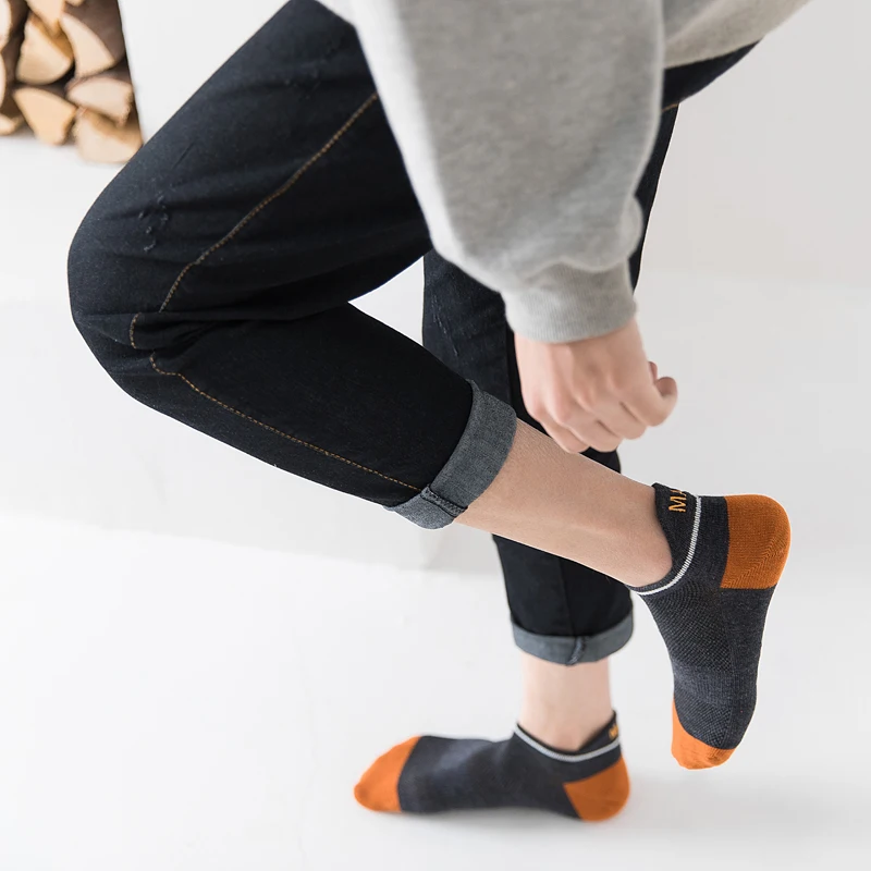Men's boat socks shallow mouth low top antiskid thin socks South Korea Japanese pure cotton spring and autumn men socks 5 pairs
