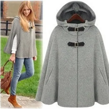 

2020 Autumn Spring Gossip Girl Grey Black Hooded Cape Coat Women Cloak Casacos Femininos Manteau Femme Loose