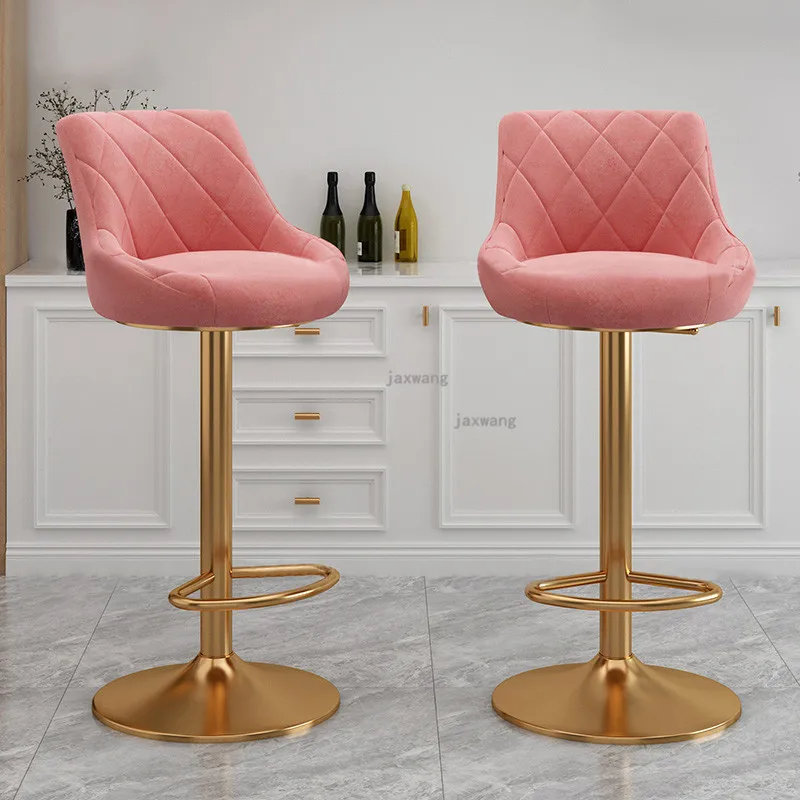 American Gold Lift Bar Chair Nordic Wrought Iron High Bar Stool Modern Leisure Chair Soft Backrest Household Furniture bar chairs