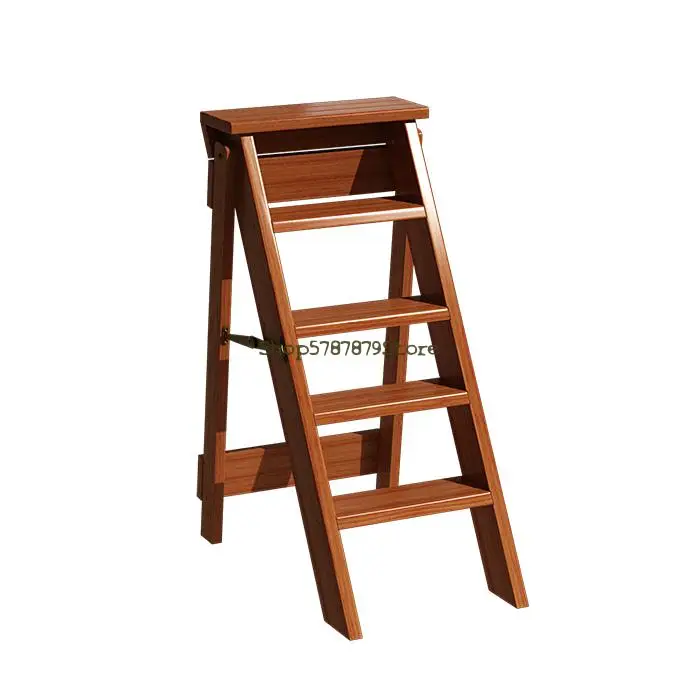 Solid Wood Multi-functional Foldable Five Step Ladder Indoor Hou