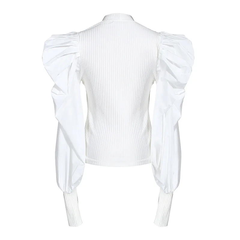 Women Black Knitting Sweater Burr Two Piece Blouse Pleated Puff Sleeve Tight Vintage Style Versatile Knitted Shirt Fashion Tide Women Black Knitting Sweater Burr Two Piece Blouse Pleated Puff Sleeve Tight Vintage Style Versatile Knitted Shirt Fashion Tide