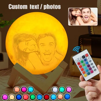 

Custom Moon Lamp Photo/Text Night Light 2/16 Colors Change 3D Print Touch Night Light 24 Keys Remote for Love Family Gifts