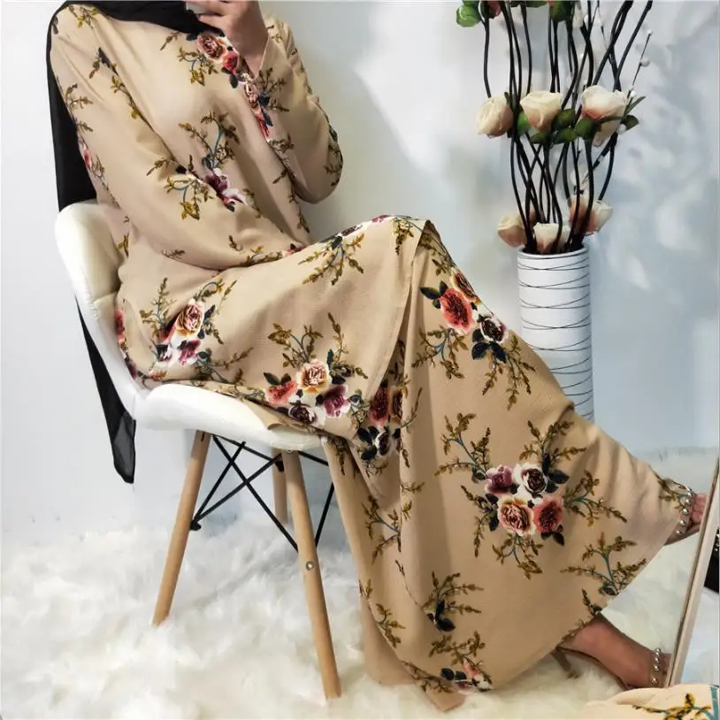 khaki Модные исламские длинные принтованные комплекты из двух предметов, женские топы с принтом арабского размера плюс+ мусульманские длинные юбки, две части, abaya wq1385 - Цвет: khaki