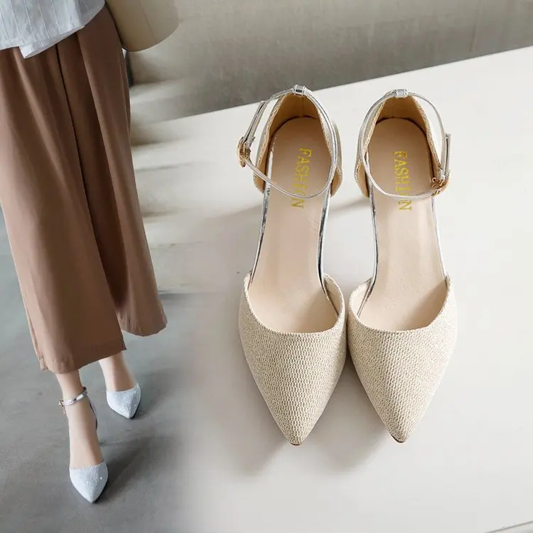 

2019 New Style Summer Belt Buckle Pointed-Toe A- line Closed-toe Thin Heeled High Heel Shoes Sandals Crystal Sequin Versatile Sl