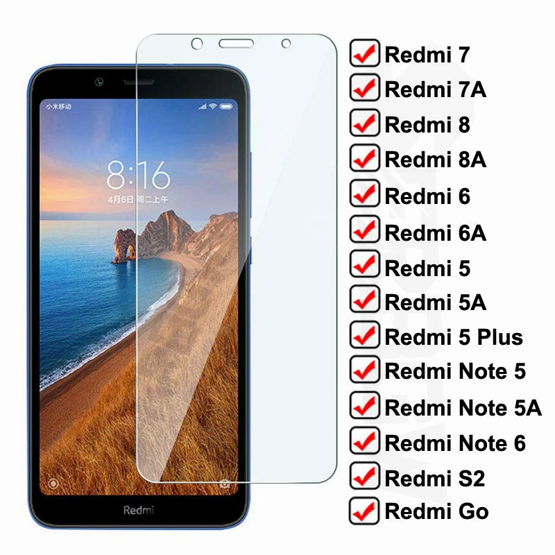 Protector de pantalla para Xiaomi Redmi 7A 7 8 8A 6 6A S2 Go, cristal templado antiráfaga, Redmi 5 Plus Note 5 5A 6 Pro