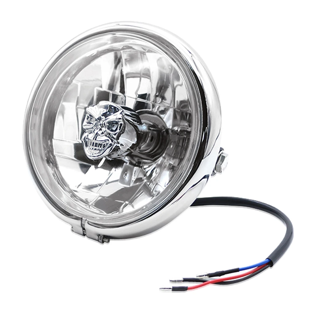 Motorcycle Headlight 5.9inch Round Retro Front Lamp Repalcement for Harley CG125 Motorbike - Silver