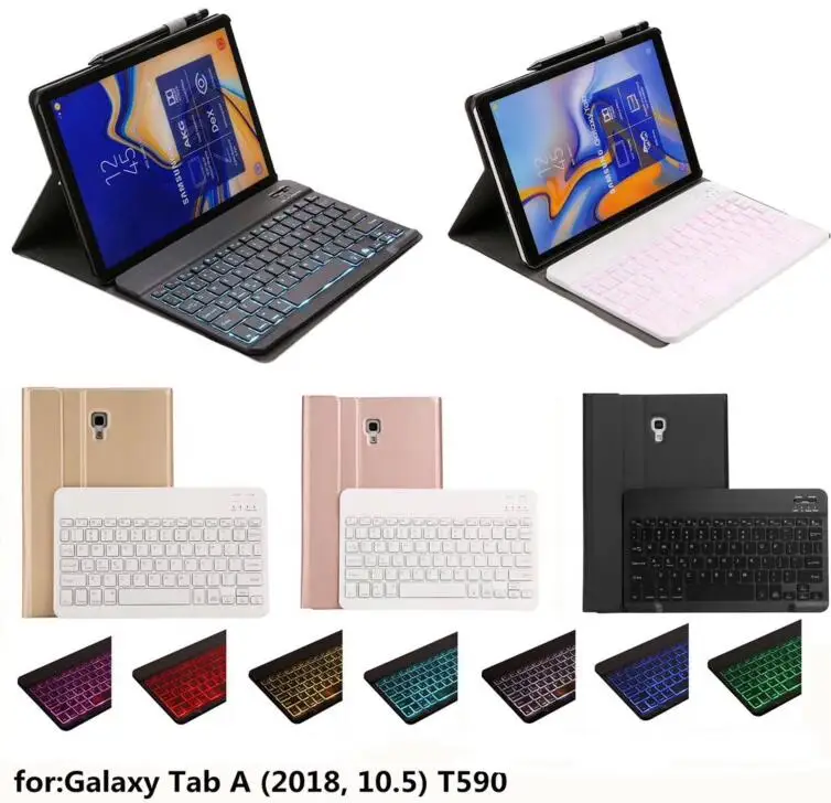 

Bluetooth Keyboard Case for Samsung Galaxy Tab A 10.5 T590 T595 T597 Tablet 7 Colors Backlit Light Keyboard Cover + Pen