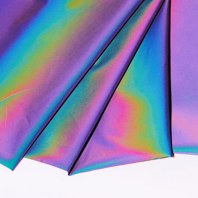 140cm Width Rainbow Reflective Fabric Colorful High Bright DIY Make For Clothes Reflective Magic Gradient Color