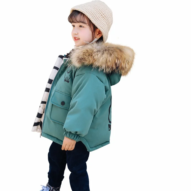 Двусторонний дизайн, пуховики для маленьких девочек Теплые детские пуховики, парки, пальто Детская плотная верхняя одежда с натуральным мехом для холодной зимы - Цвет: Армейский зеленый