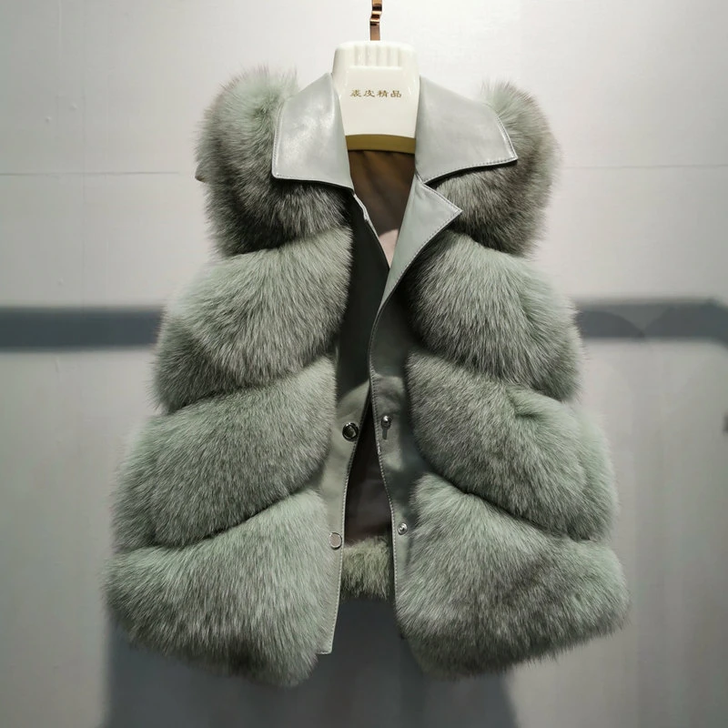 ZDFURS* Женский жилет из натурального Лисьего меха с воротником из натуральной овчины, женский жилет без рукавов, женский зимний жилет - Цвет: 2